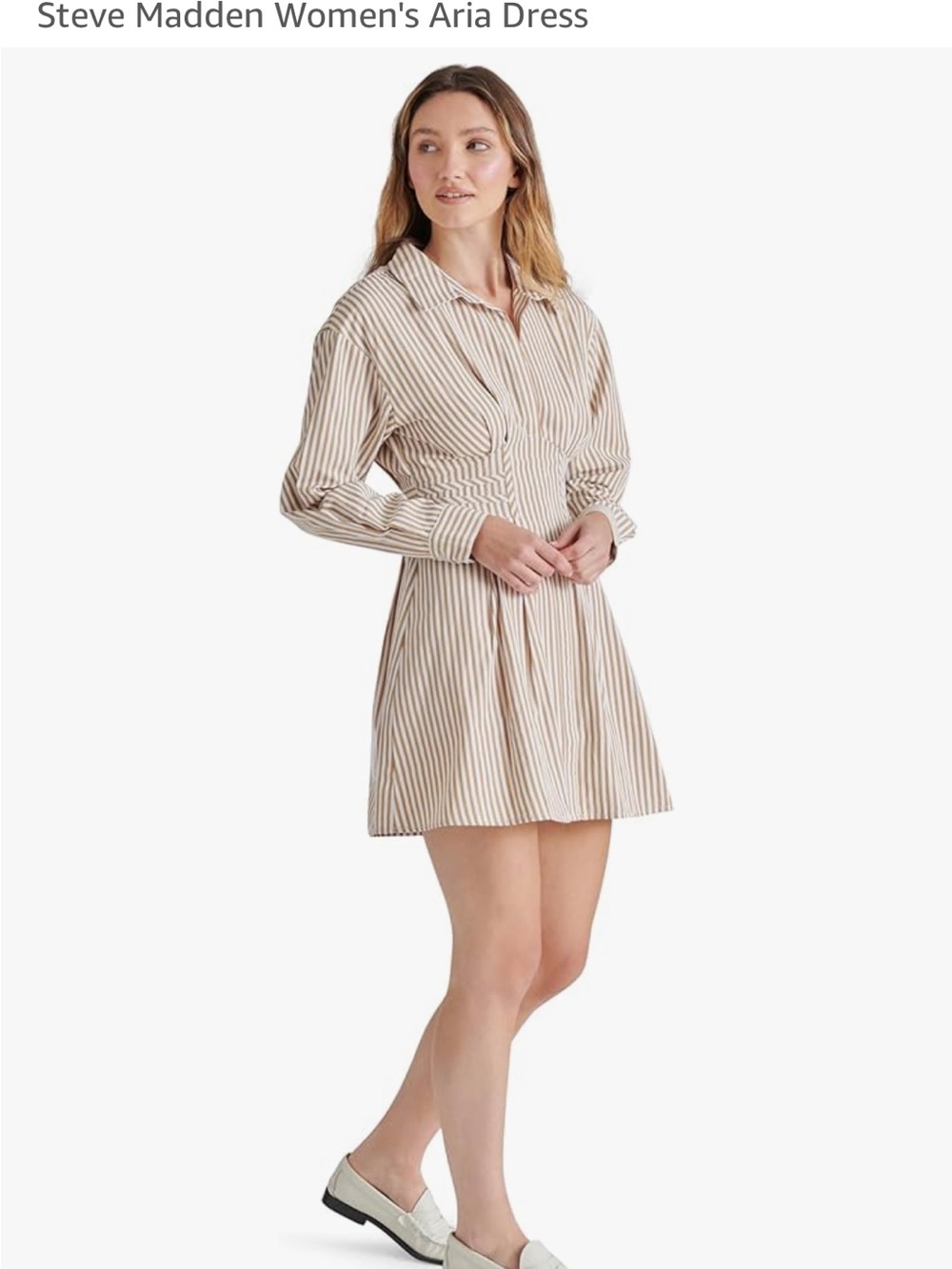 Steve Madden Tan and White Striped Long Sleeve Shirt Dress. Sz Sm. NWT - Picture 3 of 10